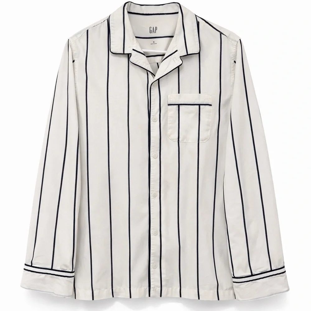 GAP Poplin Pajama Top M White Black Stripe Cotton Button Front Sleep Shirt - Picture 1 of 3
